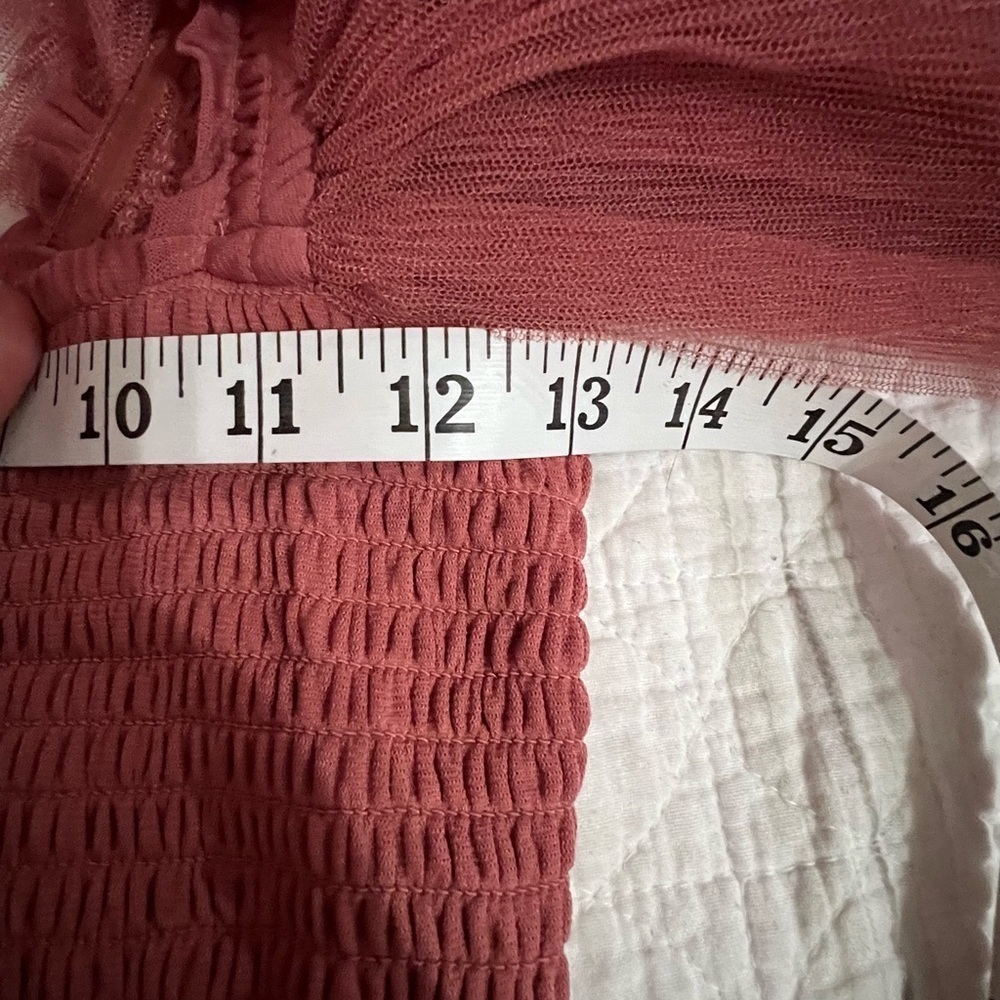 Free People Dusty Rose Ruffle Sleeve Cinched Bodysuit very stretchy Size S/M - Picture 6 of 7